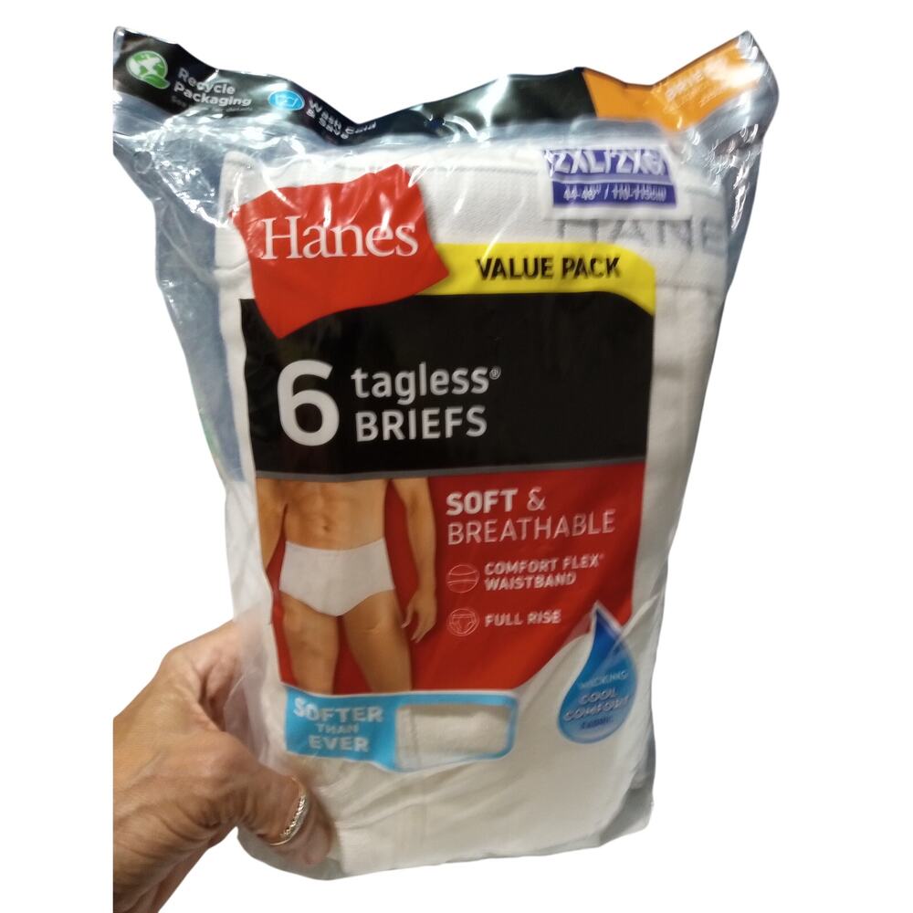 *NEW* 6 pk Hanes Mens Tagless Briefs 2XL Comfort Waistband 0596